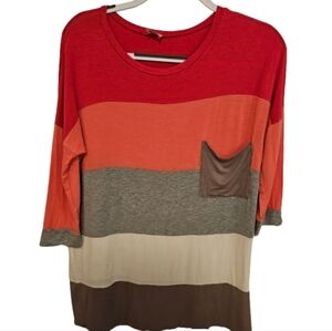 J&M Clothing Womens Multicolored Long sleeve Pocketed T-Shirt